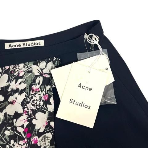 【中古】未使用品 アクネ ストゥディオズ Acne Studios スカート スカーチョ フレア シルク 花柄 ロング丈 34 紺 オレンジ レディース_3