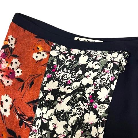 【中古】未使用品 アクネ ストゥディオズ Acne Studios スカート スカーチョ フレア シルク 花柄 ロング丈 34 紺 オレンジ レディース_4