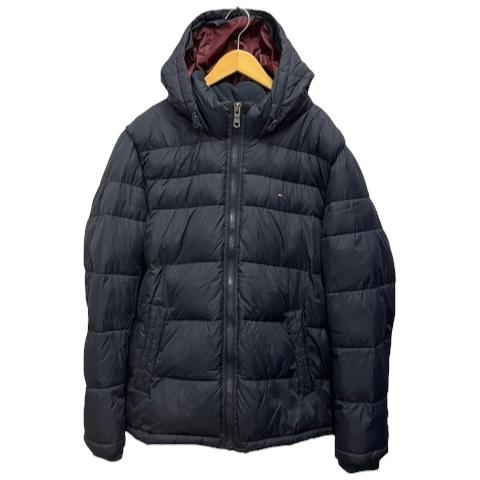 【中古】トミーヒルフィガー   ジャケット 中綿 長袖 フード ロゴ 無地 XL 紺 ネイビー メンズ