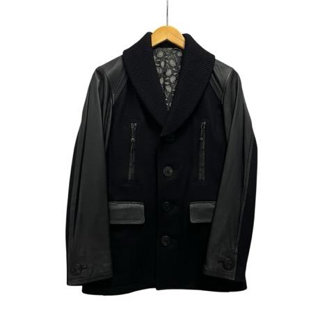 【中古】ロエン Roen レザージャケット 長袖 無地 ウール混 コットン混 63132003 44 黒 ブラック メンズ