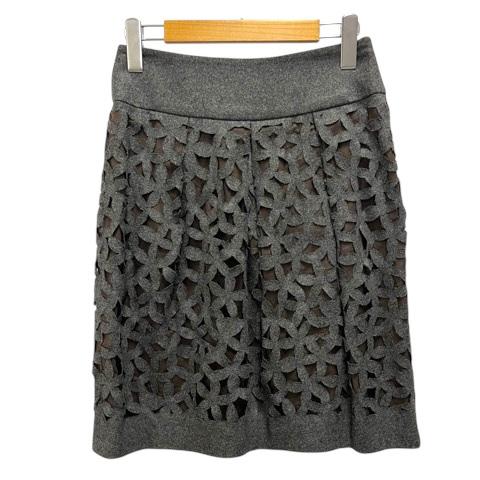 【中古】ブルネロクチネリ BRUNELLO CUCINELLI スカート フレア 台形 カシミヤ混 フラワー ミニ丈 38 チャコールグレー レディース
