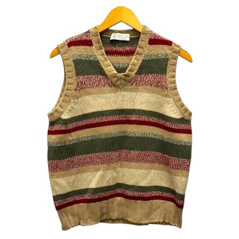【中古】ブルネロクチネリ BRUNELLO CUCINELLI ニットベスト Vネック カシミヤ ボーダー 50 ベージュ マルチカラー レディース