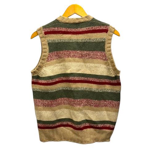 【中古】ブルネロクチネリ BRUNELLO CUCINELLI ニットベスト Vネック カシミヤ ボーダー 50 ベージュ マルチカラー レディース_1