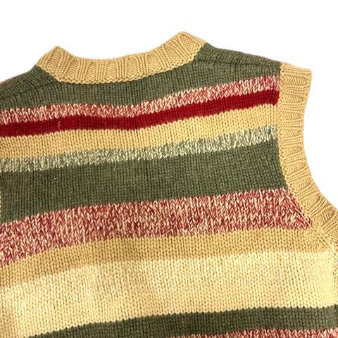 【中古】ブルネロクチネリ BRUNELLO CUCINELLI ニットベスト Vネック カシミヤ ボーダー 50 ベージュ マルチカラー レディース_4