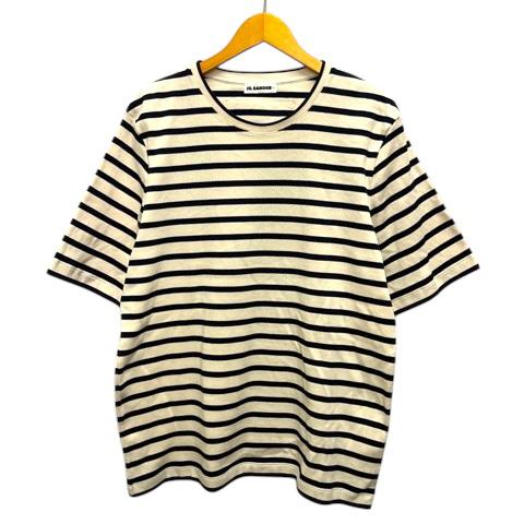 【中古】ジルサンダープラス JIL SANDER＋ Tシャツ クルーネック コットン ボーダー 半袖 J47GC0109 J46497 L 白 黒 メンズ