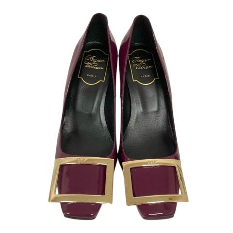 【中古】ロジェヴィヴィエ ROGER VIVIER ベル ヴィヴィエ パンプス エナメル スクエアトゥ バックル 35.5 パープル ボルドー レディース_1
