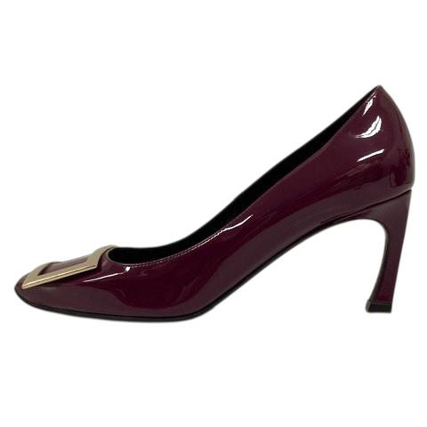 【中古】ロジェヴィヴィエ ROGER VIVIER ベル ヴィヴィエ パンプス エナメル スクエアトゥ バックル 35.5 パープル ボルドー レディース_4