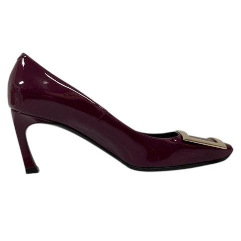 【中古】ロジェヴィヴィエ ROGER VIVIER ベル ヴィヴィエ パンプス エナメル スクエアトゥ バックル 35.5 パープル ボルドー レディース_5