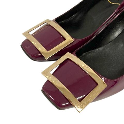 【中古】ロジェヴィヴィエ ROGER VIVIER ベル ヴィヴィエ パンプス エナメル スクエアトゥ バックル 35.5 パープル ボルドー レディース_7
