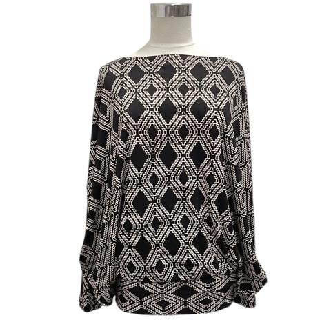 【中古】イッセイミヤケ ISSEY MIYAKE カットソー チュニック ストレッチ 幾何学模様 総柄 長袖 2 黒 ブラック レディース