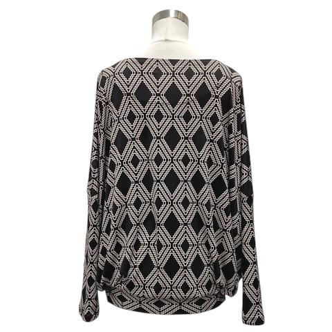 【中古】イッセイミヤケ ISSEY MIYAKE カットソー チュニック ストレッチ 幾何学模様 総柄 長袖 2 黒 ブラック レディース_1