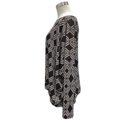 【中古】イッセイミヤケ ISSEY MIYAKE カットソー チュニック ストレッチ 幾何学模様 総柄 長袖 2 黒 ブラック レディース_3