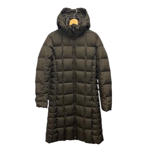 【中古】パタゴニア Patagonia ロングダウンジャケット 長袖 フード 無地 ロゴ 羽毛混 28437FA13 XS カーキ レディース
