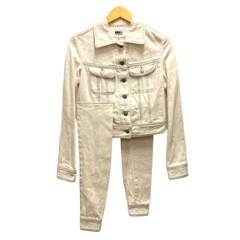 【中古】未使用品 エムエムシックス メゾンマルジェラ デニムジャケット Gジャン 変形 コットン 長袖 36 アイボリー