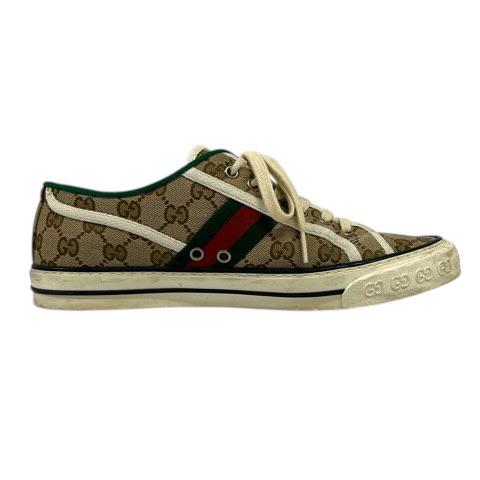【中古】グッチ GUCCI スニーカー シェリーライン キャンバス GG柄 ローカット 7 ベージュ 緑 グリーン 赤 レッド メンズ