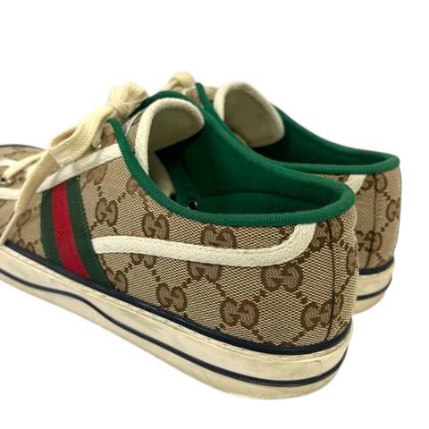 【中古】グッチ GUCCI スニーカー シェリーライン キャンバス GG柄 ローカット 7 ベージュ 緑 グリーン 赤 レッド メンズ