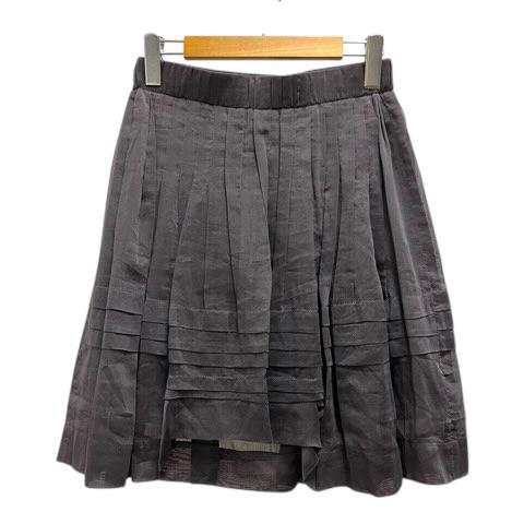 【中古】未使用品 ブルネロクチネリ BRUNELLO CUCINELLI スカート フレア プリーツ シルク混 ひざ丈 38 チャコールグレー レディース