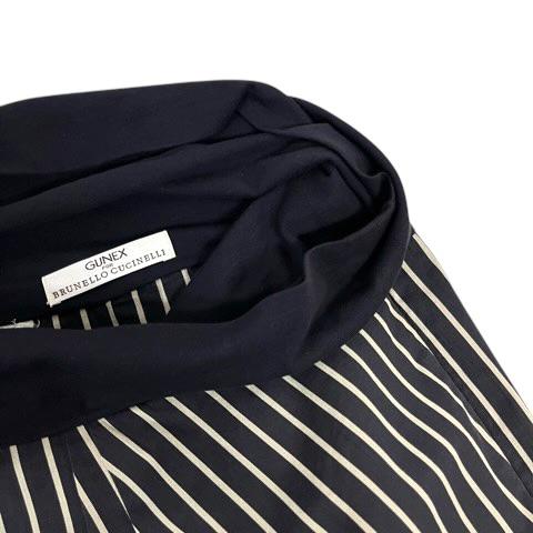 【中古】ブルネロクチネリ BRUNELLO CUCINELLI スカート フレア バルーン ストライプ ひざ丈 40 紺 ネイビー レディース_5
