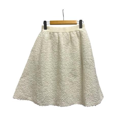 【中古】未使用品 ルネ Rene フレアスカート ひざ丈 無地 ウエストゴム ウール混 モヘヤ混 6432600 36 白 ホワイト レディース