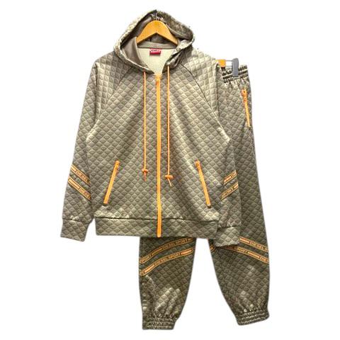【中古】ディーゼル DIESEL セットアップ ジャージ フード ジップアップ ロゴ 総柄 長袖 XS グレー ベージュ オレンジ メンズ