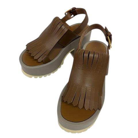 【中古】マルニ MARNI サンダル ウェッジソール フリンジ ベルト 35 茶 ブラウン レディース
