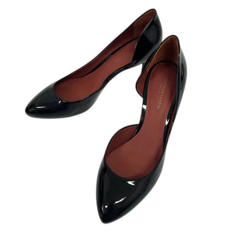 【中古】ボッテガヴェネタ BOTTEGA VENETA パンプス ポインテッドトゥ ピン踵 エナメル 34.5 黒 黒いこと レディース