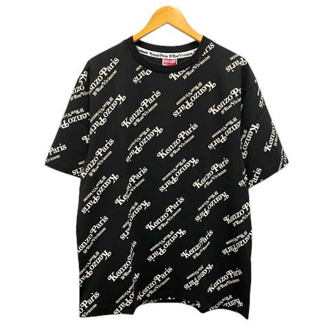 【中古】未使用品 ケンゾー KENZO BY VERDY OVERSIZE TSHIRT Tシャツ クルーネック コットン ロゴプリント 総柄 半袖 M 黒 白 メンズ
