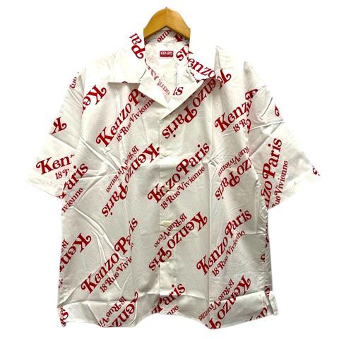【中古】未使用品 ケンゾー KENZO by Verdy FE55CH1119P4 ボクシーシャツ コットン ロゴプリント 総柄 半袖 M ホワイト レッド メンズ