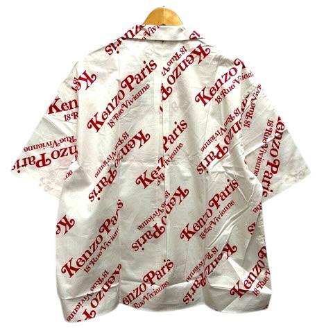 【中古】未使用品 ケンゾー KENZO by Verdy FE55CH1119P4 ボクシーシャツ コットン ロゴプリント 総柄 半袖 M ホワイト レッド メンズ_1