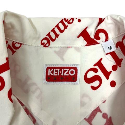 【中古】未使用品 ケンゾー KENZO by Verdy FE55CH1119P4 ボクシーシャツ コットン ロゴプリント 総柄 半袖 M ホワイト レッド メンズ_2