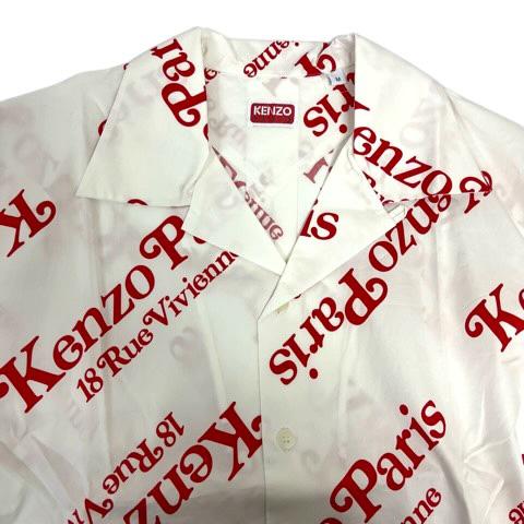 【中古】未使用品 ケンゾー KENZO by Verdy FE55CH1119P4 ボクシーシャツ コットン ロゴプリント 総柄 半袖 M ホワイト レッド メンズ_4