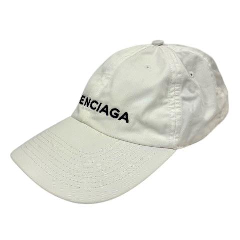 【中古】バレンシアガ BALENCIAGA 452245 352B4 キャップ 帽子 コットン ロゴ刺繍 L 白 ホワイト レディース