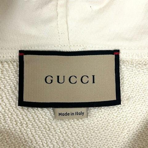 【中古】グッチ GUCCI 475374 パーカー フーディ プルオーバー コットン ロゴプリント 長袖 S 白 アイボリー メンズ_2