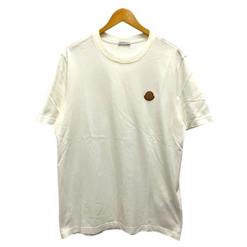 【中古】モンクレール MONCLER I20918C00051 Tシャツ クルーネック コットン ワンポイントロゴ 半袖 M 白 アイボリー メンズ