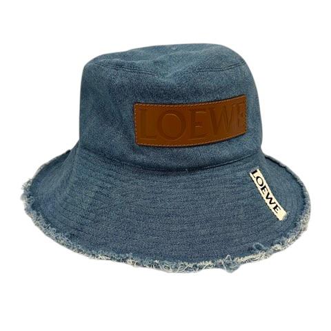 【中古】ロエベ LOEWE 帽子 ブレイドフィッシャーマン ハット デニム ロゴ 59 青 インディゴブルー レディース