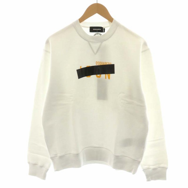 【中古】未使用品 ディースクエアード DSQUARED2 タグ付き Icon Taped Sweater トレーナー 長袖 ロゴ 裏起毛 S 白