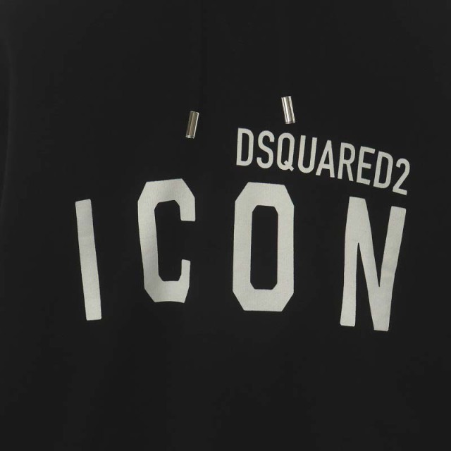 中古】未使用品 ディースクエアード DSQUARED2 タグ付き ICON パーカー プルオーバー ロゴ プリント 裏起毛 XS 黒 - パーカー