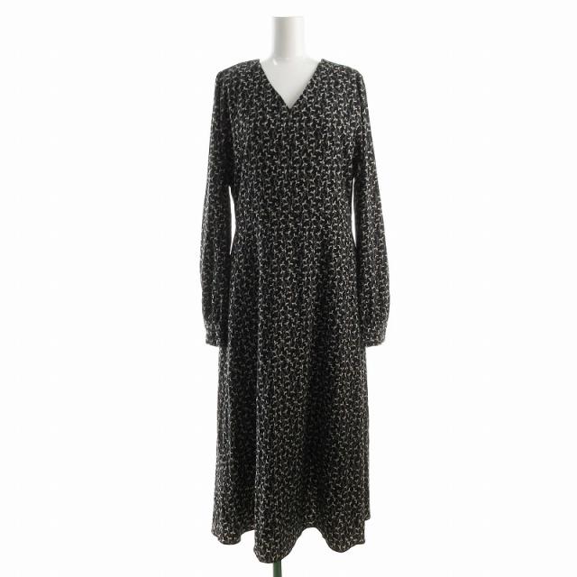 【中古】アマイル AMAIL ワンピース ロング Vネック 長袖 総柄 FREE 黒 ブラック /KJ レディースの通販は 5,460円