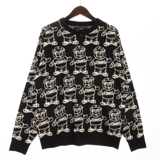 【中古】エグザンプル スウェット ニット セーター 長袖 クルーネック クマ柄 プルオーバー 黒 ブラック L ■GY03の通販は