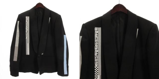 【中古】ファセッタズム 良品 セットアップスーツ ジャケット シングル 総裏 パンツ プリント ウール 黒 3 5