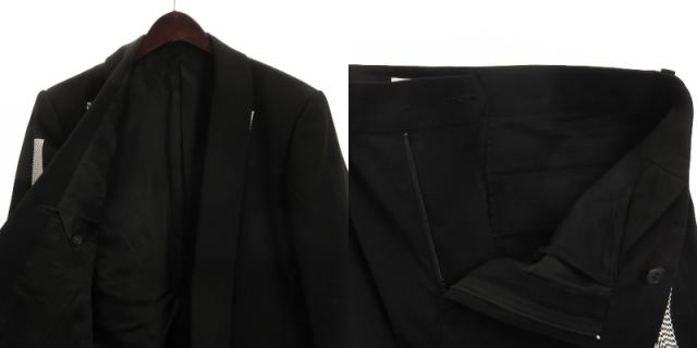 【中古】ファセッタズム 良品 セットアップスーツ ジャケット シングル 総裏 パンツ プリント ウール 黒 3 5