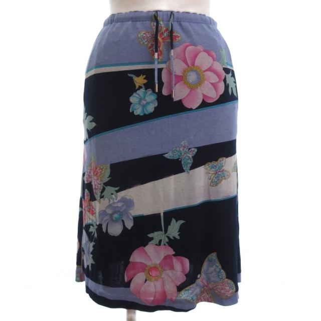 【中古】レオナール LEONARD イージー フレアスカート ひざ丈 花柄 ジュエリー柄 ネイビー 38 M位 ■ECT レディース
