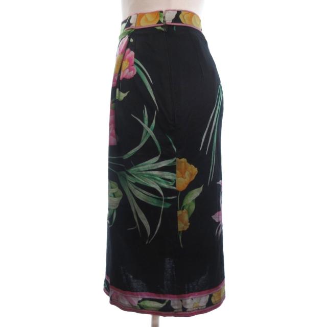 【中古】レオナール LEONARD タック タイトスカート ひざ丈 花柄 黒 ブラック 64 ■ECT レディース 中古】レオナール LEONARD タック タイトスカート ひざ丈 花柄 黒