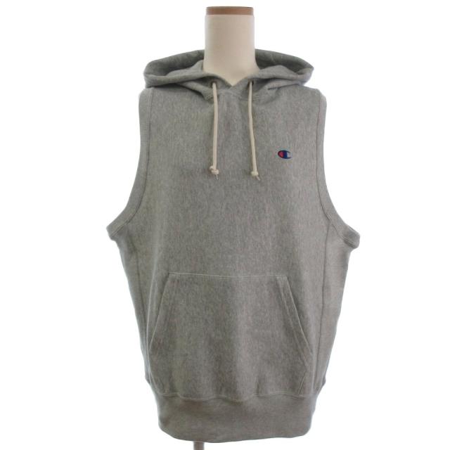 【中古】未使用品 ビームスボーイ Champion別注 タグ付き リバースウィーブ パーカー ベスト グレー S レディース