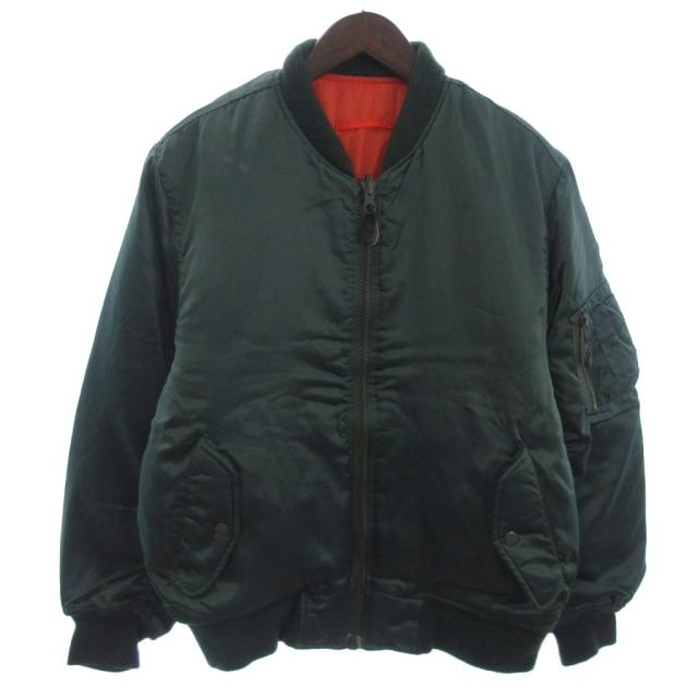 【中古】MA-1 USA製 MIL-J-8279E フライトジャケット ブルゾン グリーン レスキューオレンジ L ■ECT メンズ