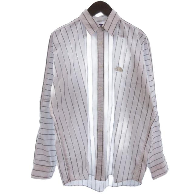 【中古】ノースフェイス パープルレーベル N24FG005 ストライプ フィールドシャツ 長袖 白 ホワイト S メンズ
