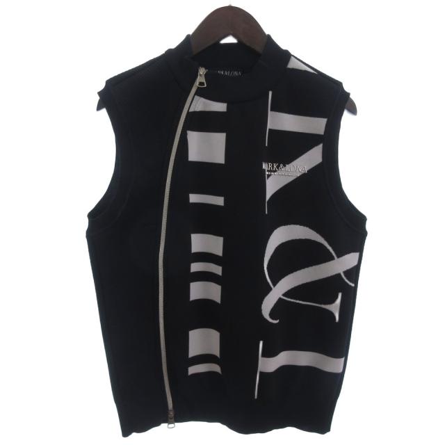 【中古】マーク＆ロナ MARK&LONA CODE ジャカード ニット ベスト ロゴ  黒 ブラック 46 メンズ