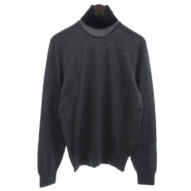 【中古】ヒューゴボス HUGO BOSS タートルネック ニット セーター ウール グレー S メンズ