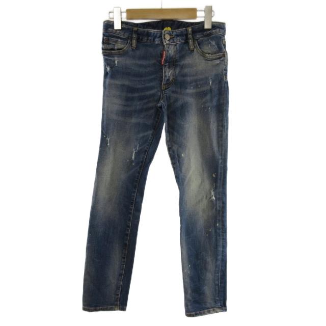 【中古】ディースクエアード DSQUARED2 デニムパンツ スキニー ジッパーフライ ダメージ加工 ストレッチ インディゴ 38