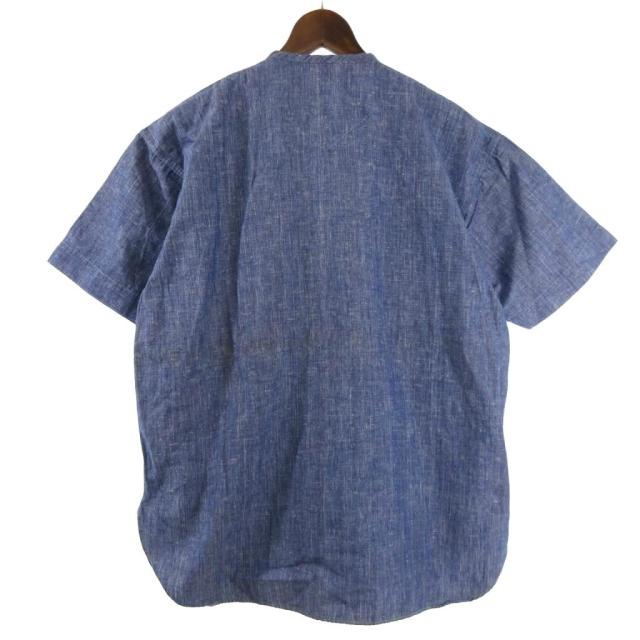 【中古】イッセイミヤケ ISSEY MIYAKE シャツ 半袖 ノーカラー ポケット コットン インディゴ S ■ECT メンズ_1